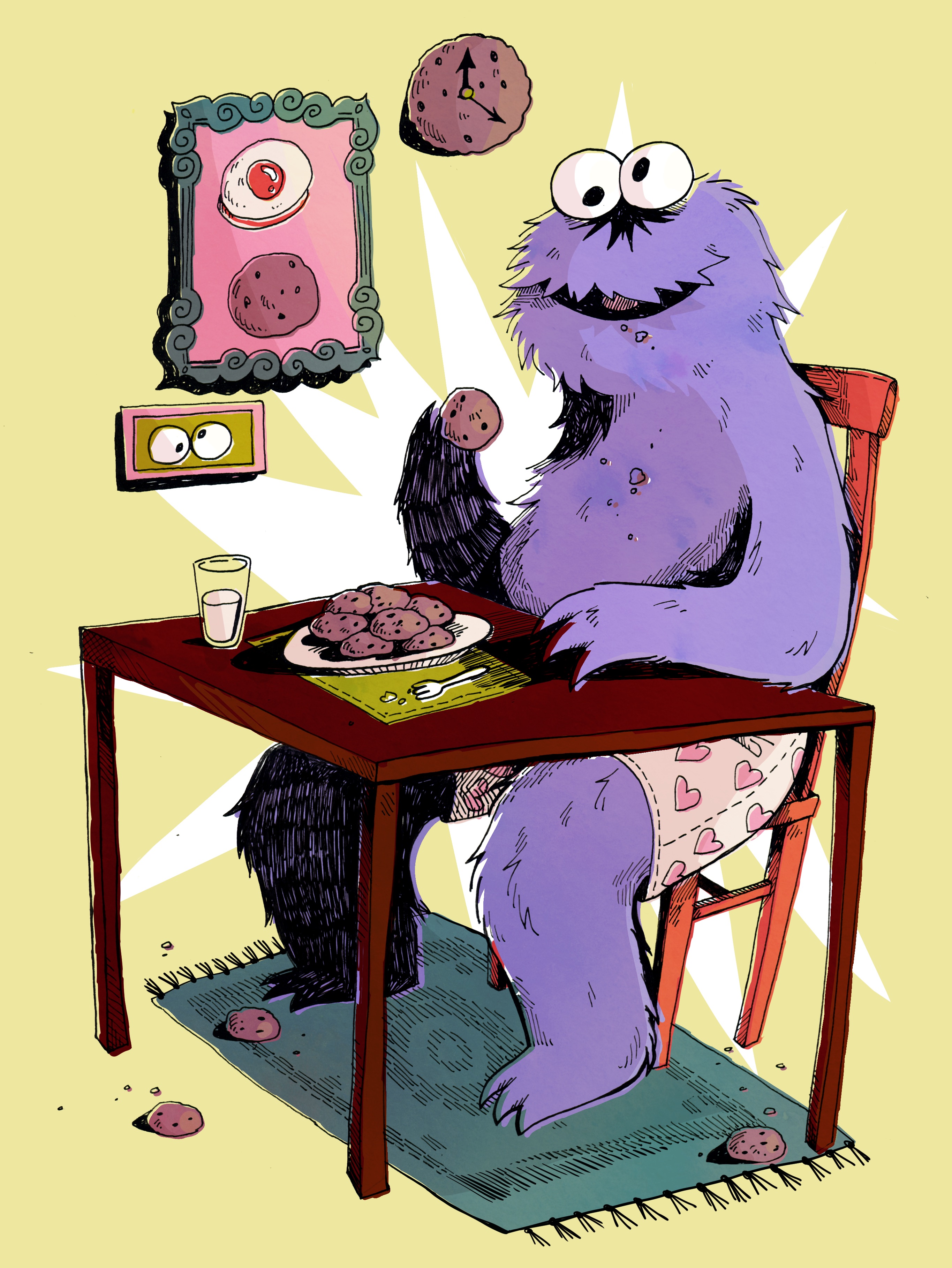 cookie monster — editorial illustration by Maya Babeanu